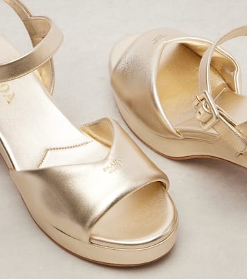 Metallic leather platform sandals | Prada