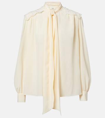 Lace-trimmed silk crêpe de chine blouse  | Chloé