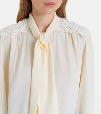 Lace-trimmed silk crêpe de chine blouse  | Chloé