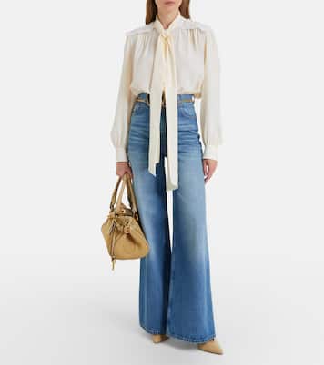 Lace-trimmed silk crêpe de chine blouse  | Chloé