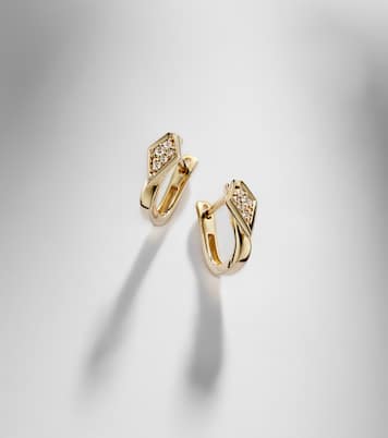 Knife Edge Kite 14kt gold huggie earrings with diamonds | Stone and Strand