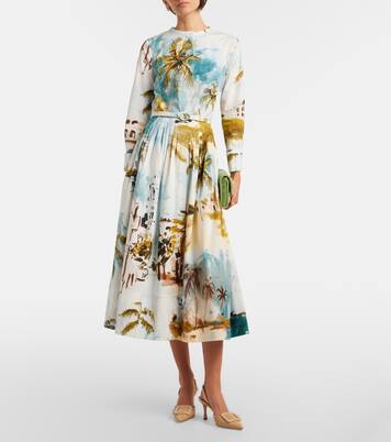 Robe de cocktail imprimée en coton mélangé | Oscar de la Renta