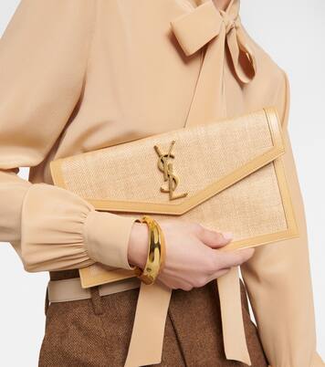 Clutch Uptown de rafia y piel | Saint Laurent