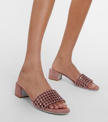 Verzierte Pantoletten aus Veloursleder | Rene Caovilla