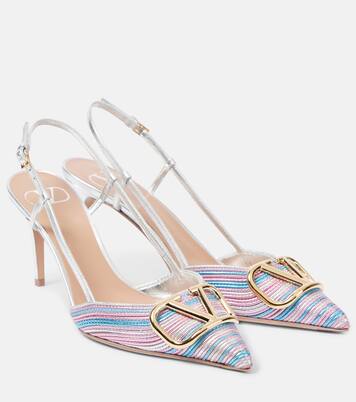 Slingback-Pumps VLogo Signature 80 aus Metallic-Leder | Valentino Garavani