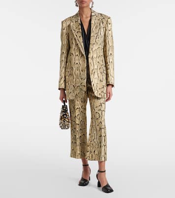 Snake-print mid-rise flared jacquard pants | Dries Van Noten