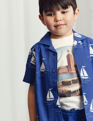 Sailing Boats cotton bowling shirt | Mini Rodini