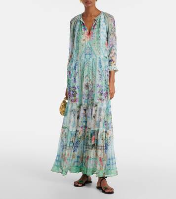 水晶缀饰真丝加长连衣裙 | Camilla