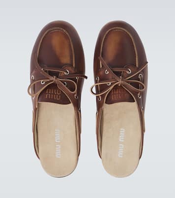 Mules de piel con logo | Miu Miu