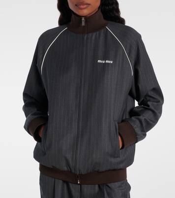 Giacca blouson in lana vergine gessata | Miu Miu