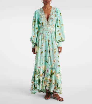 Robe longue Floral Freefall en soie à ornements | Camilla