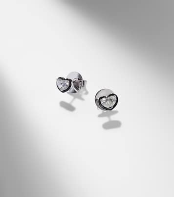 أقراط للأذن من الذهب الأبيض 18 قيراط والمينا والألماس Heartbeats | Kamyen