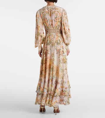 Robe longue en soie à fleurs et ornements | Camilla