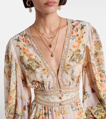Robe longue en soie à fleurs et ornements | Camilla