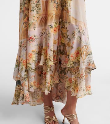 Robe longue en soie à fleurs et ornements | Camilla