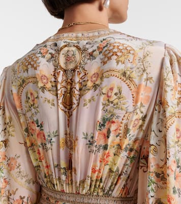 Robe longue en soie à fleurs et ornements | Camilla