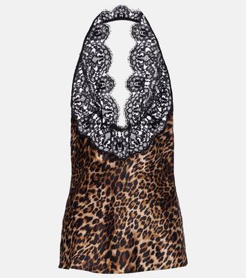 Top Teo de satén de seda estampado con encaje | Nili Lotan