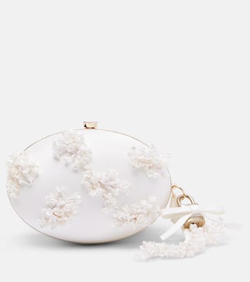 Oval Small embellished satin clutch | Self-Portrait