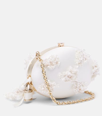 Oval Small embellished satin clutch | Self-Portrait