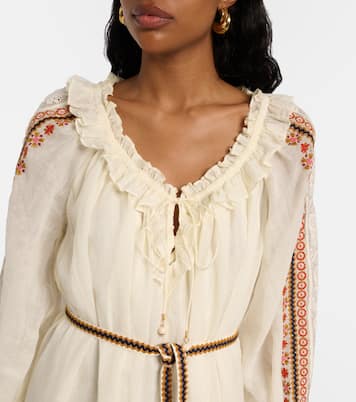 Aster刺绣苎麻纤维加长连衣裙 | Zimmermann