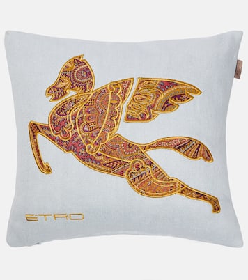 Pegaso embroidered linen cushion | Etro
