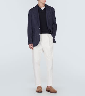 Striped linen, silk and wool blazer | Brunello Cucinelli