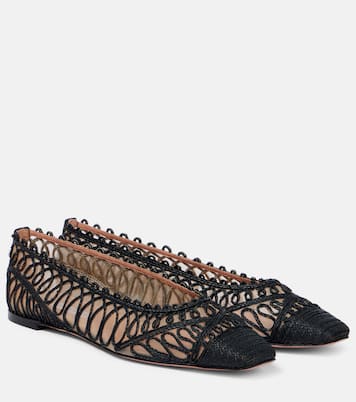 Ballerines Kahlo en raphia et résille | Aquazzura