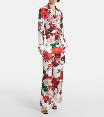 Pantalon ample en satin de soie à fleurs | Dolce&Gabbana