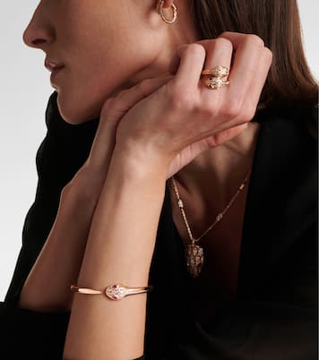 Serpenti 18kt rose gold bangle with diamonds and rubellites | Bvlgari