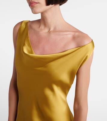 Robe longue Maria asymétrique en crêpe de satin  | Norma Kamali