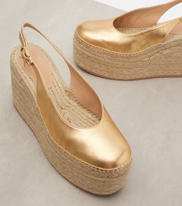 Espadrille-Wedges aus Metallic-Leder | Gianvito Rossi