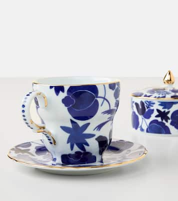 Mama Wildbird Blu porcelain teacup and saucer set | La DoubleJ