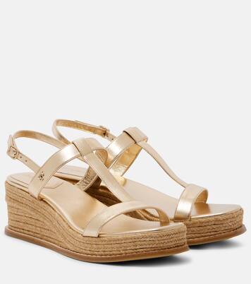 Theia 60 metallic leather espadrille wedges | Jimmy Choo