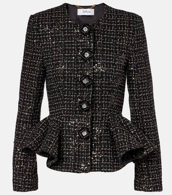 Tomomi sequined peplum tweed jacket | Safiyaa