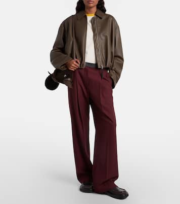 Leather-trimmed wool wide-leg pants | Loewe