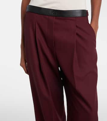 Leather-trimmed wool wide-leg pants | Loewe