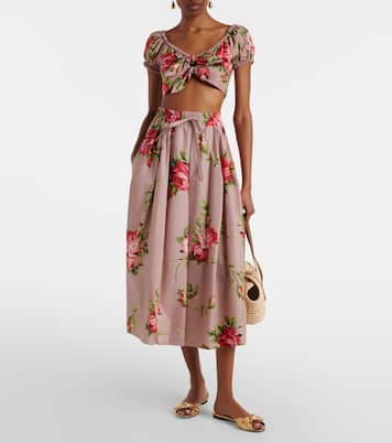 Gonna midi in cotone con stampa floreale | Dolce&Gabbana