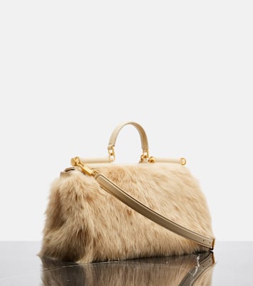Borsa a mano Sicily Large in pelle e shearling | Dolce&Gabbana