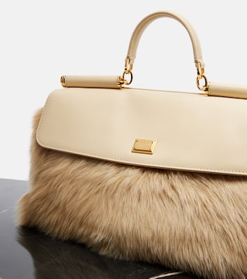 Borsa a mano Sicily Large in pelle e shearling | Dolce&Gabbana