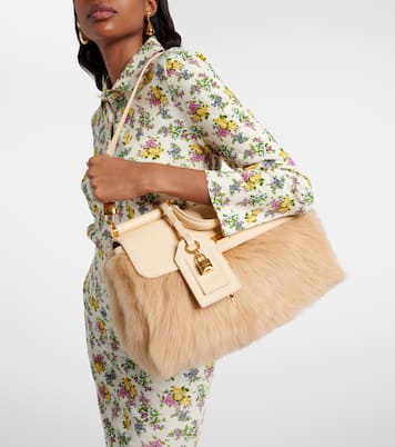 Borsa a mano Sicily Large in pelle e shearling | Dolce&Gabbana
