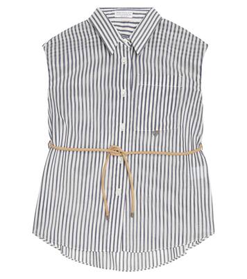 Cotton and silk-blend striped shirt | Brunello Cucinelli Kids
