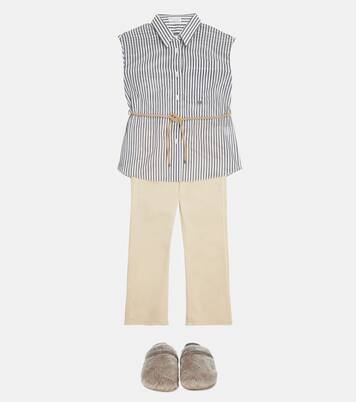 Cotton and silk-blend striped shirt | Brunello Cucinelli Kids