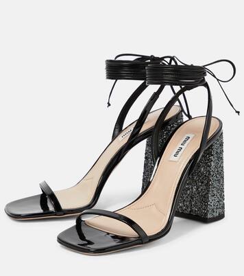 Glitter and patent leather sandals | Miu Miu