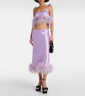 Midirock aus Satin mit Federn | Miu Miu