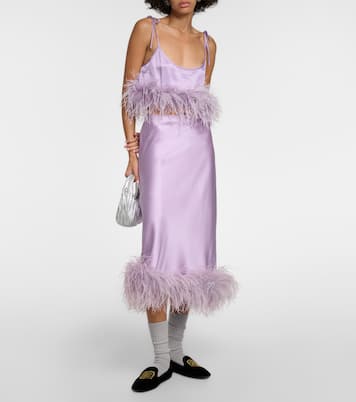 Midirock aus Satin mit Federn | Miu Miu