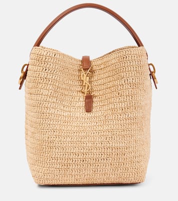 Le 37 leather-trimmed raffia bucket bag | Saint Laurent