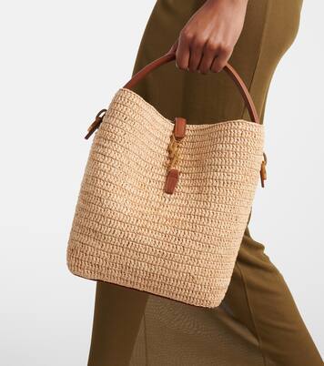 Le 37 leather-trimmed raffia bucket bag | Saint Laurent