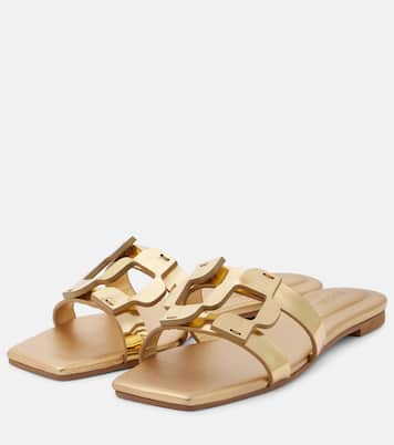Logo metallic leather slides | Simkhai
