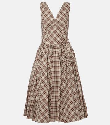 Checked cotton poplin midi dress | Prada
