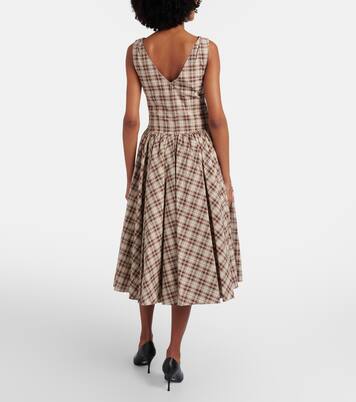 Checked cotton poplin midi dress | Prada